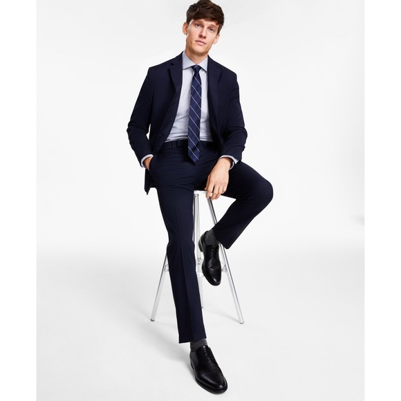 Kenneth Cole Reaction Navy Blue Suit Jacket Mens 44R Modern Fit NWT - Picture 1 of 11